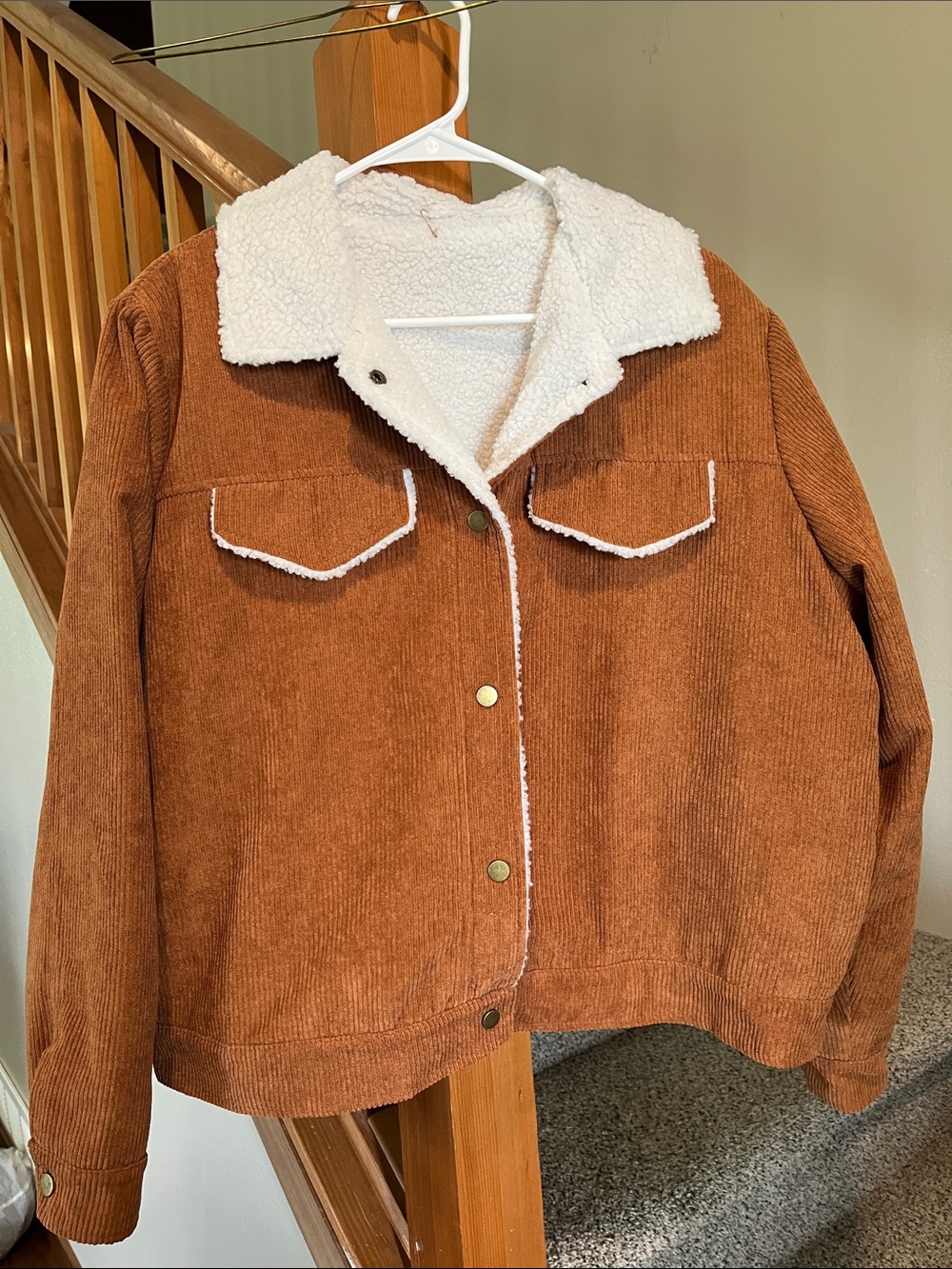 Women's Brown Corduroy Sherpa-Lined Jacket